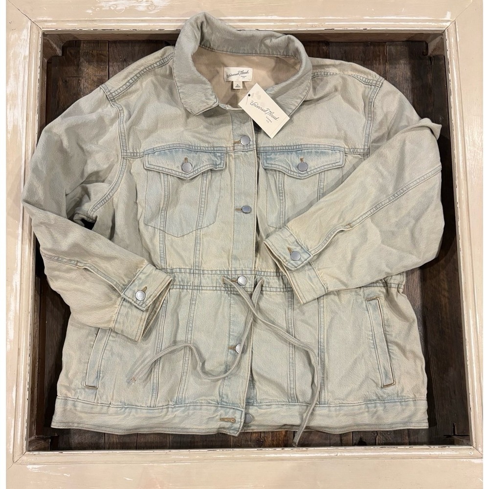 Universal Thread Womens Light Wash Denim Jacket Drawstring Waist XL NWT